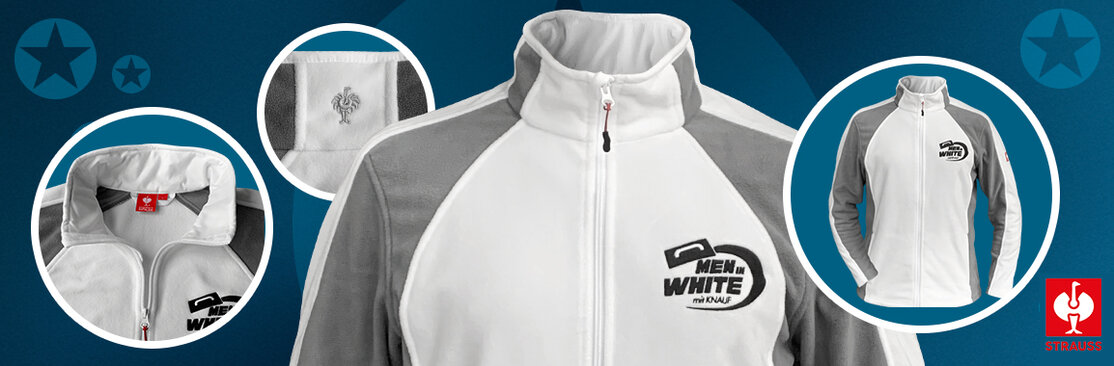 Fleecejacke weiß grau mit Men in White Aufdruck